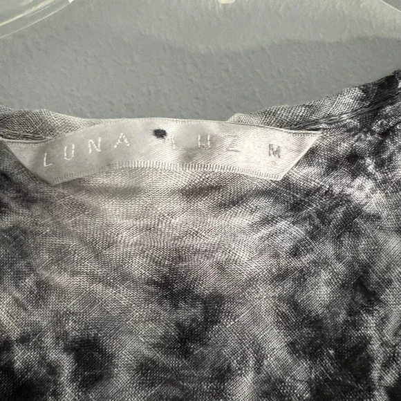 LUNA LUZ‎ Tie Dye Midi Dress Linen Blend V Neck Medium Crinkle Artsy Lagenlook - Picture 7 of 8